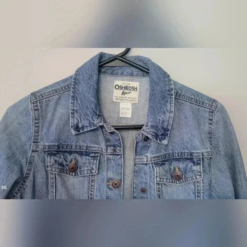OshKosh B'gosh Classic 100% Cotton Trucker Blue denim Jean Jacket 14/14A - Picture 2 of 8